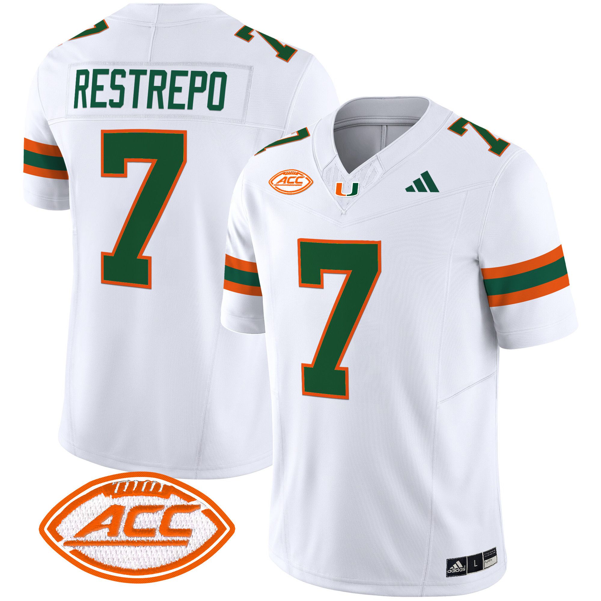 Men Miami Hurricanes #7 Restrepo White 2024 Vapor Limited NCAA Jersey->ncaa teams->NCAA Jersey